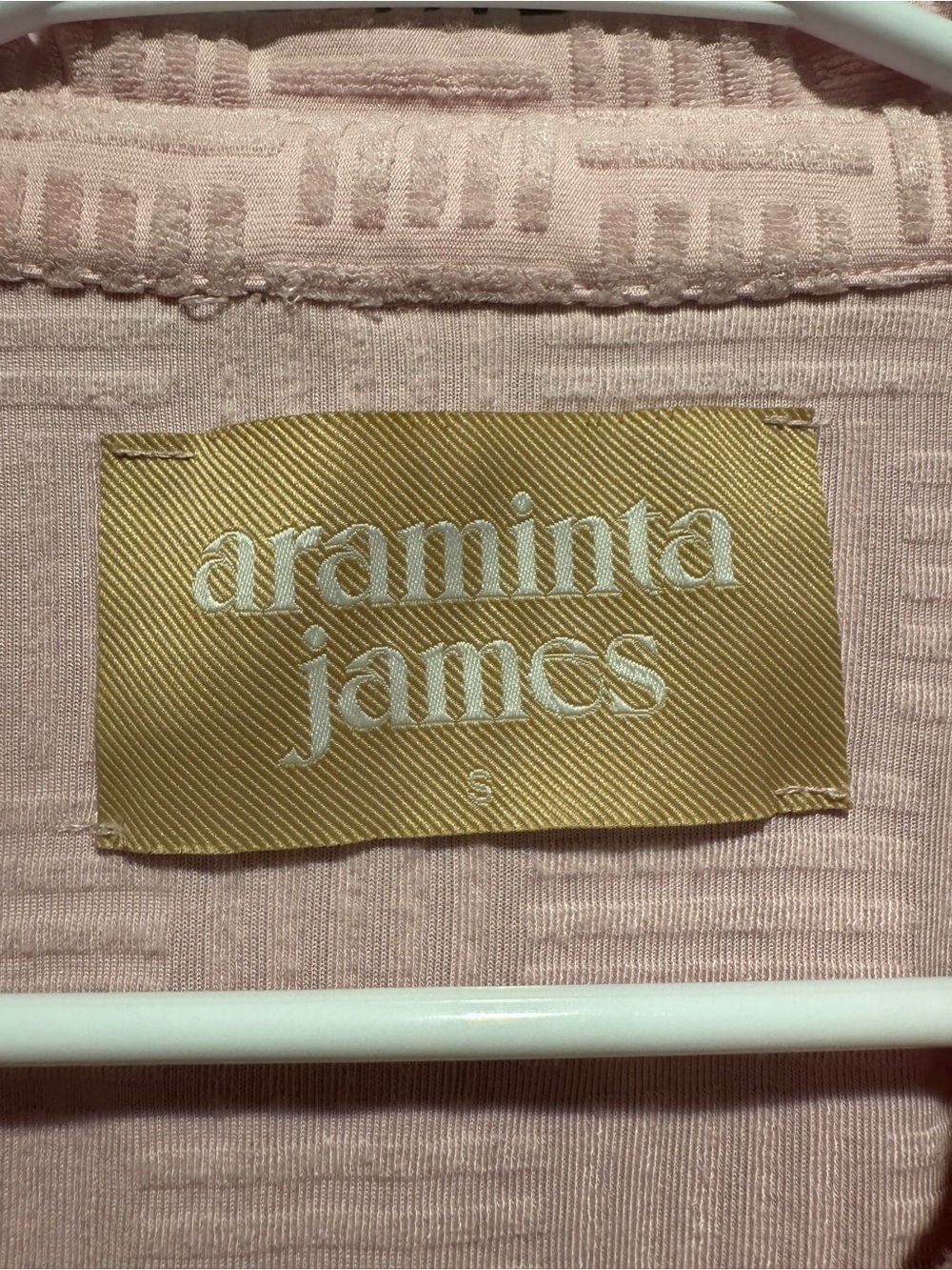 Araminta James Women's Light Pink Short Sleeve Terry Button-Down Shirt - Picture 2 of 6